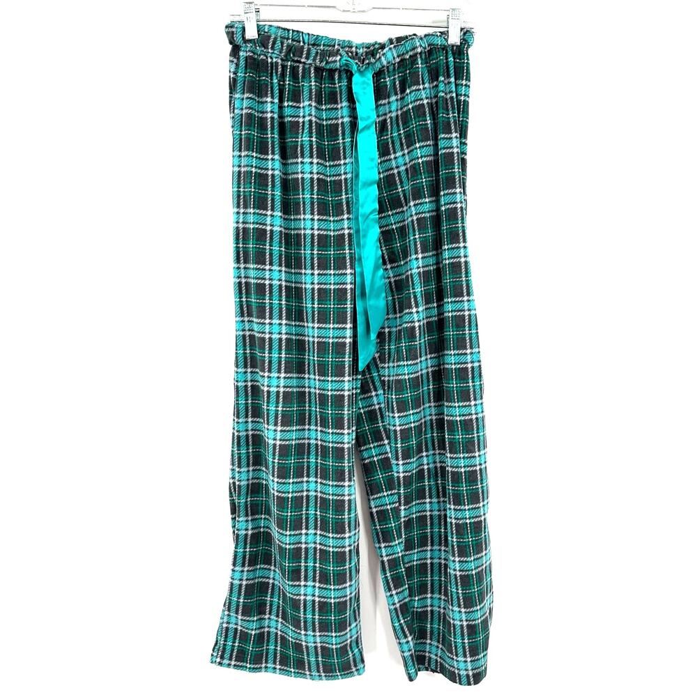 Jasmine Love‎ Size Large Pajama Pants Green Plaid Fleece Drawstring Waist Sleep